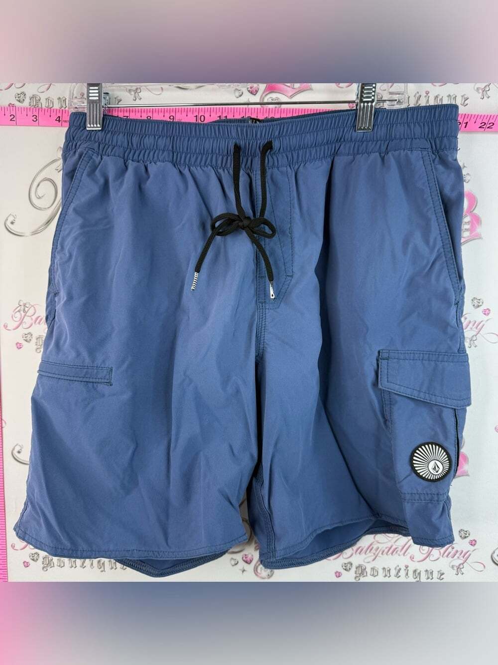 Volcom Men's Blue Cargo Hybrid Swim Shorts with Black Drawcord